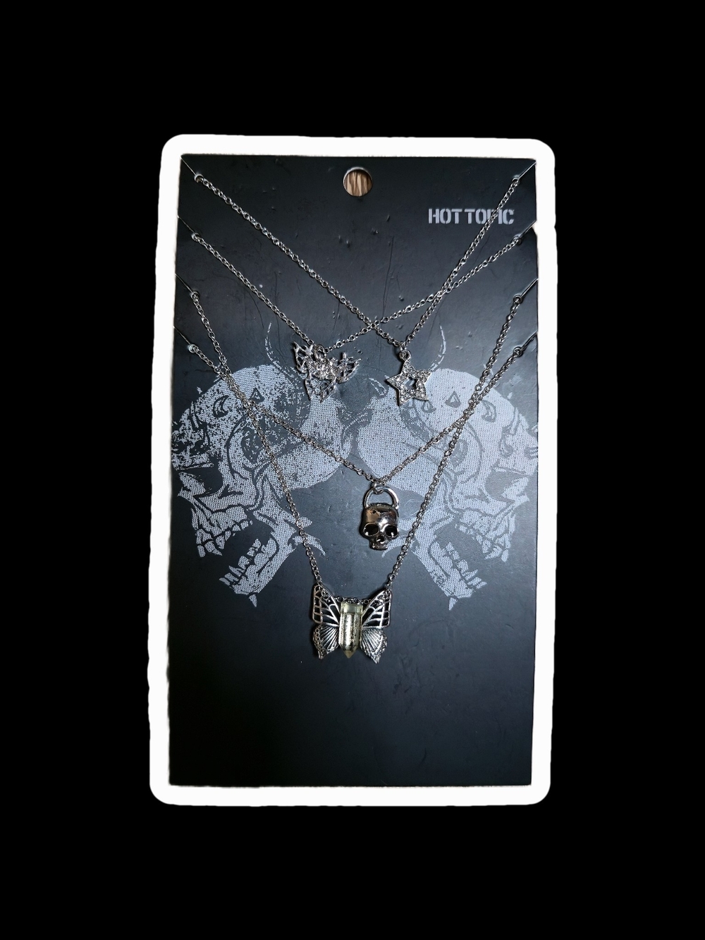 Hot Topic Necklaces Silver-Tone Butterflies, Skull & Star Charm Necklace Set